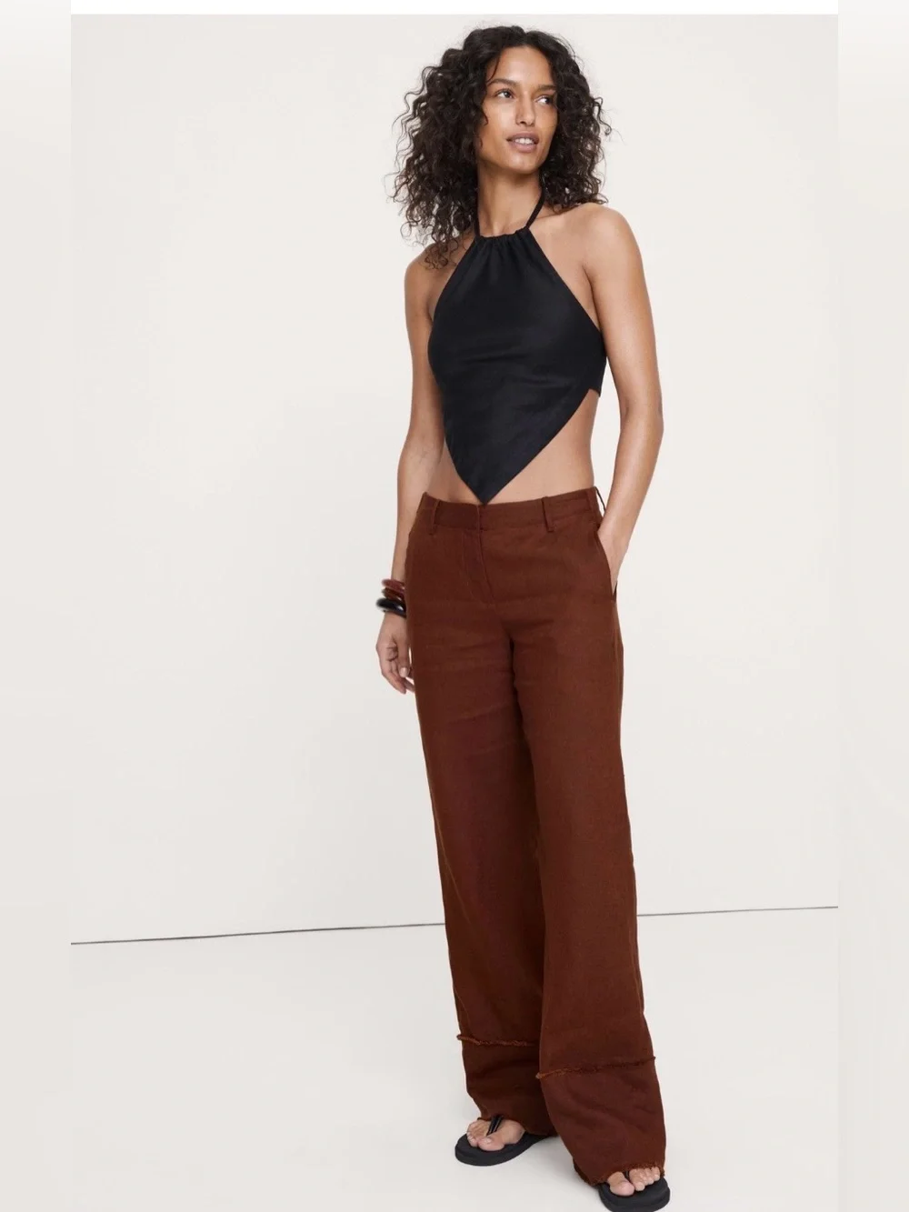 NWT-Banana Republic Everyday Wide-Leg in Fringe-Hem Linen, Size XXS